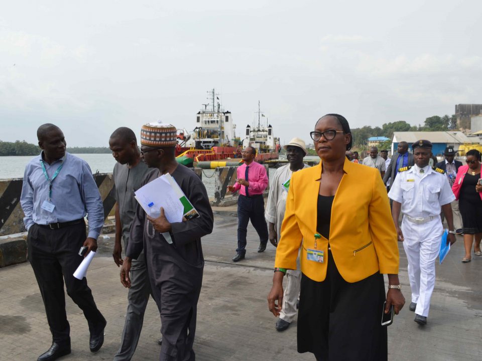 ICRC DG, Mr. Aminu Diko (3rd left), Larry Idehen, Base Manager, Shoreline Logistics Nig. Ltd (1st left); Mr. Joshua Asanga, GM Eastern Ports (2nd left); Mrs B. N. Ekanem, Legal Adviser NPA, Calabar Ports (4th left), during a monitoring visit to Old NPA Port in Calabar, currently under concession to Shoreline Logistics Nigeria Ltd.