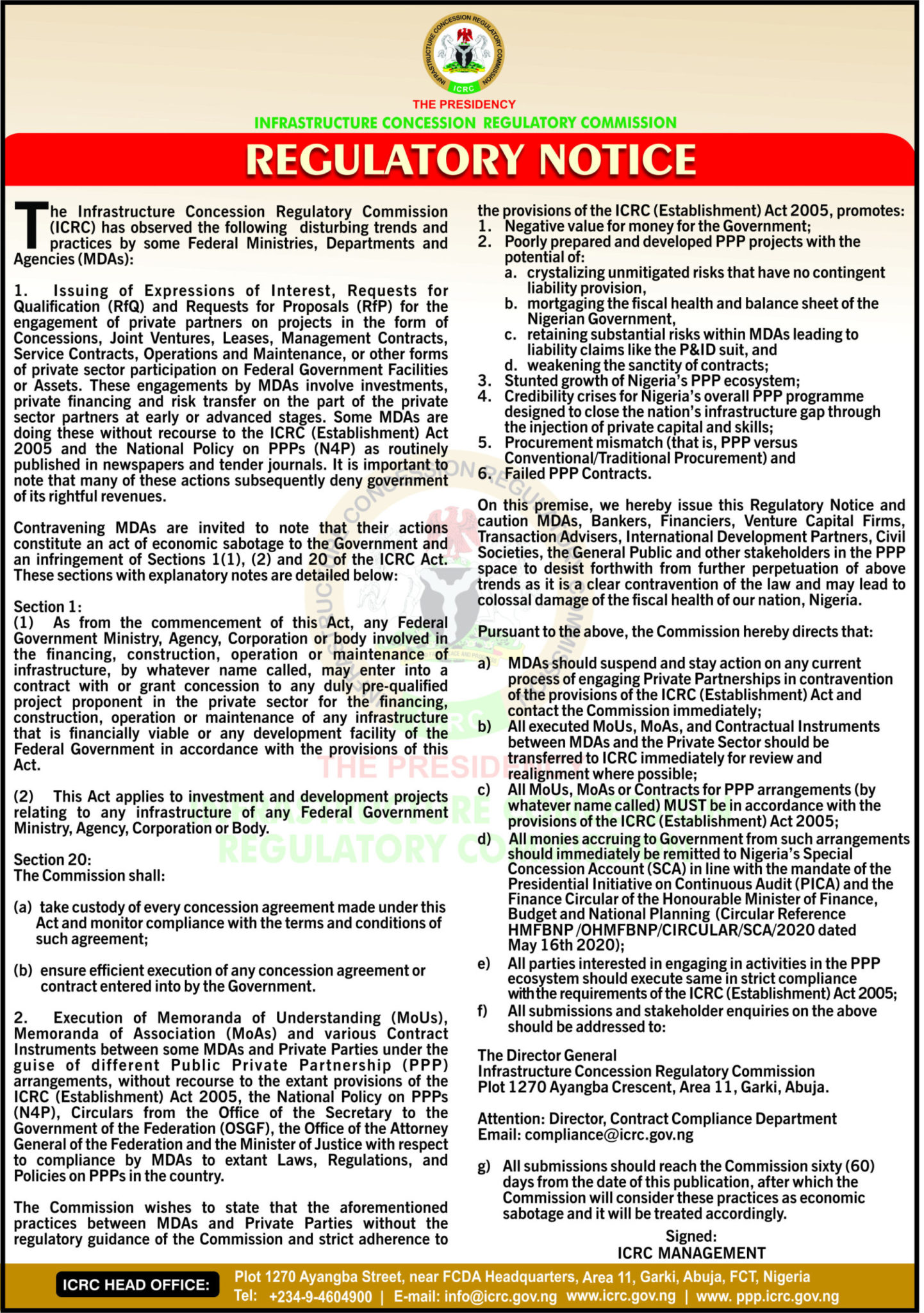 Regulatory Notice To MINISTRIES, DEPARTMENTS AND AGENCIES (MDAs) AND ...